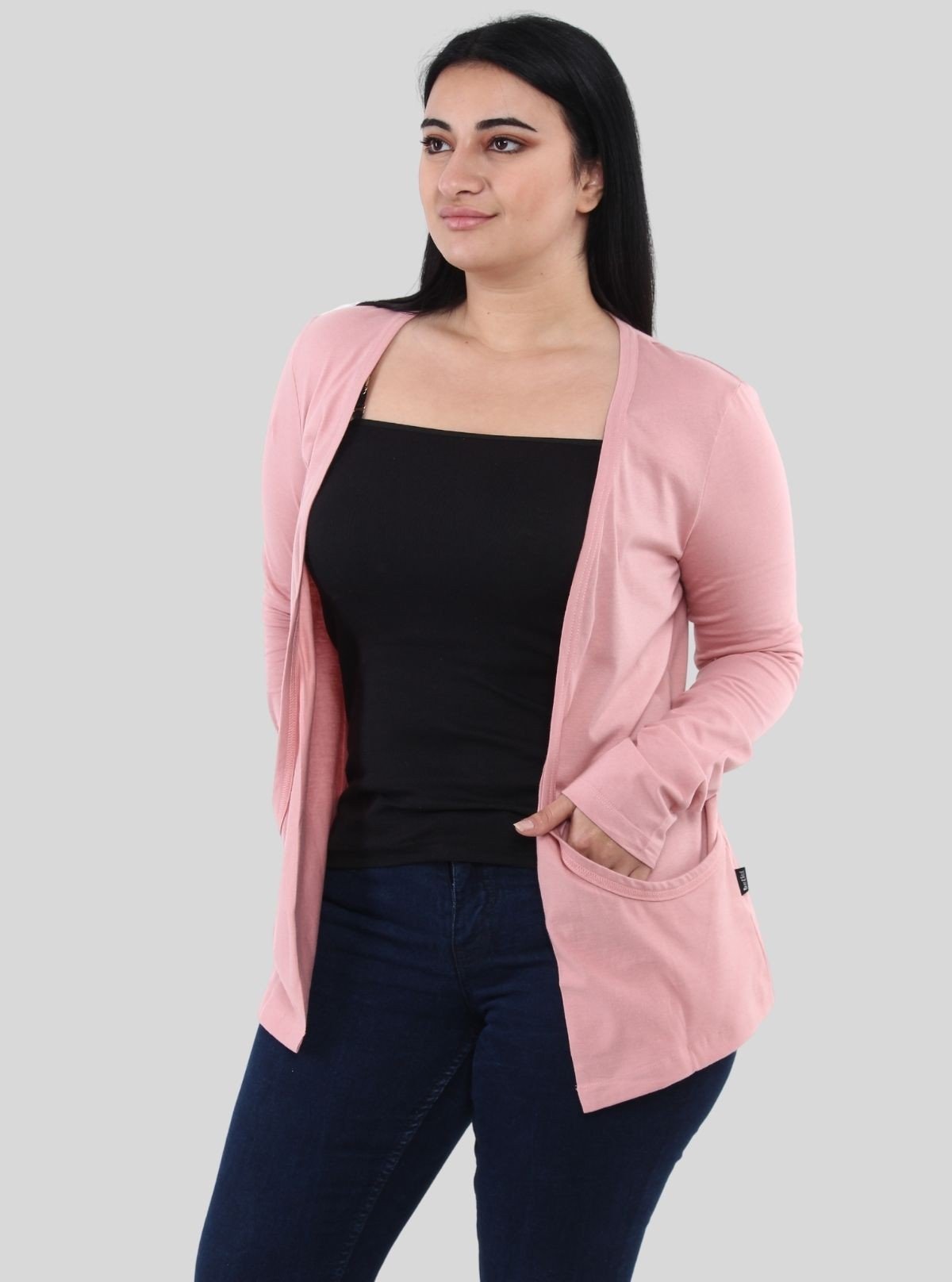 Women's Solid Pink Cotton Slub Shrug – Lightweight Layering Essential - Boer and Fitch