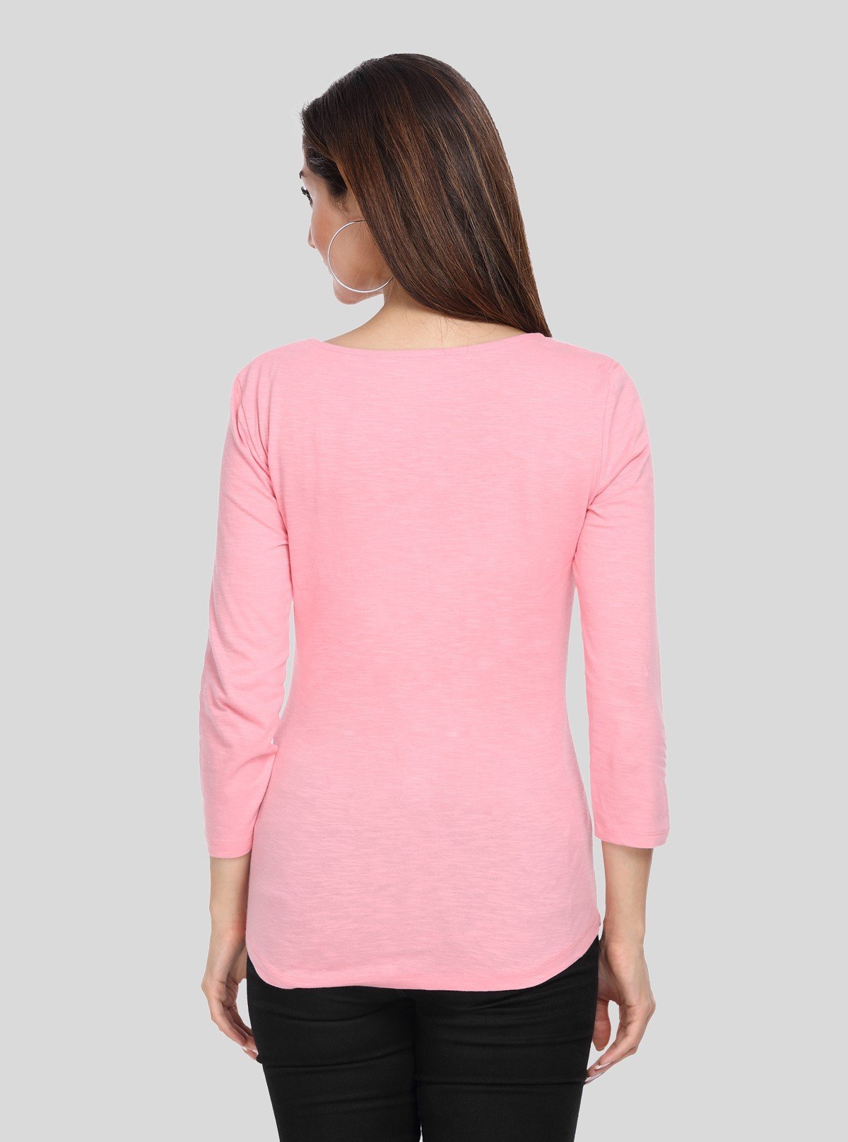 Women's Solid Pink Scoop Neck Long Sleeve Top – Cotton Jersey Slub Knit - Boer and Fitch