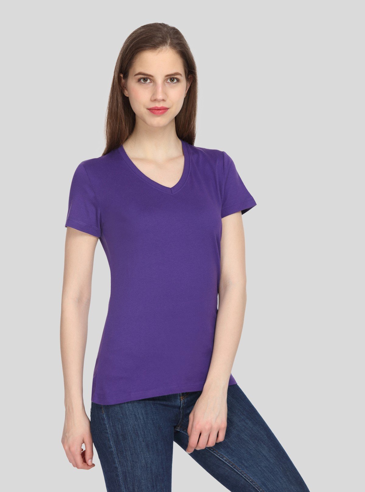 Women’s Solid Violet V - Neck T-Shirt – Casual Cotton Tee | Boer & Fitch - Boer and Fitch