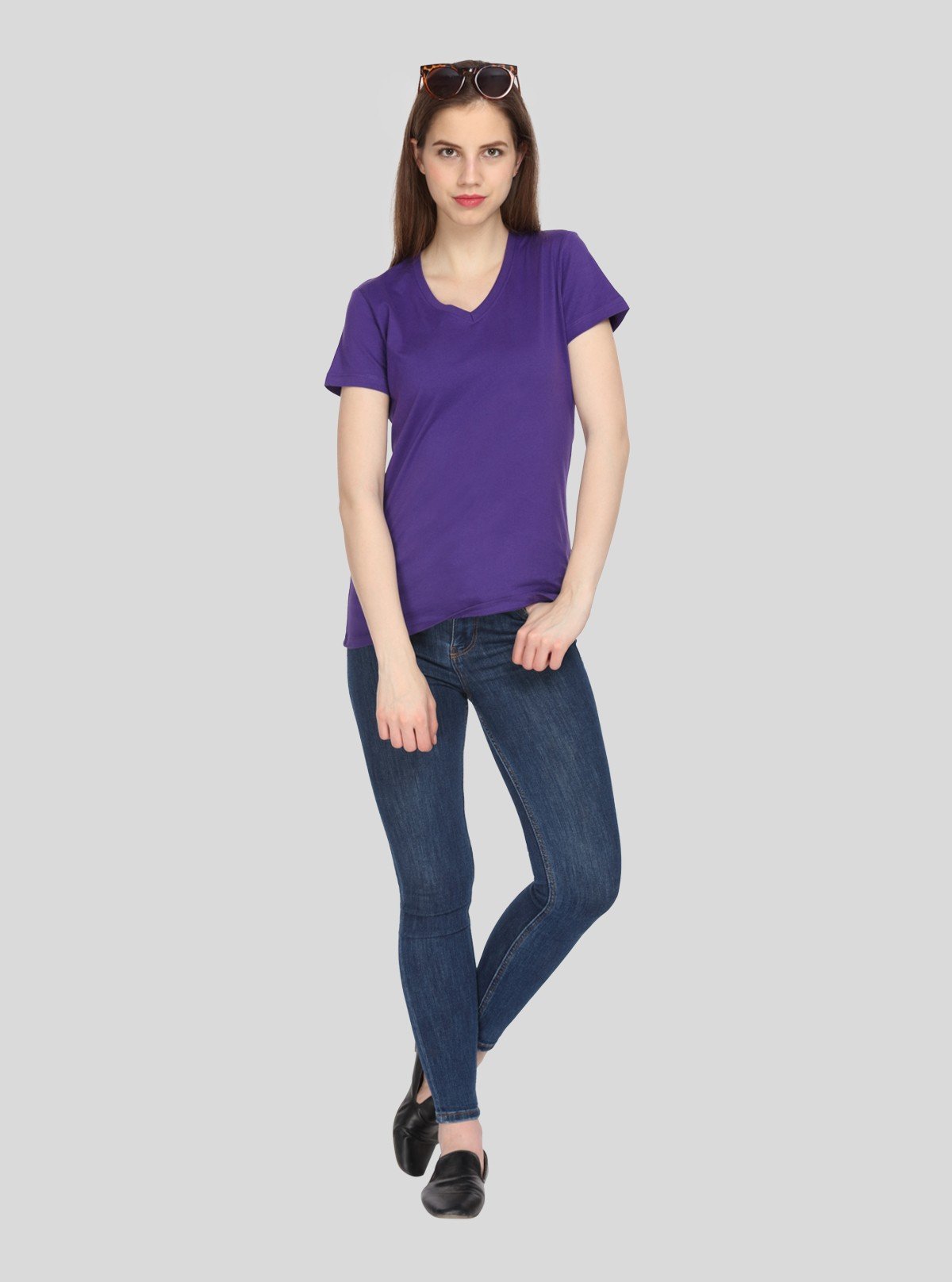 Women’s Solid Violet V - Neck T-Shirt – Casual Cotton Tee | Boer & Fitch - Boer and Fitch