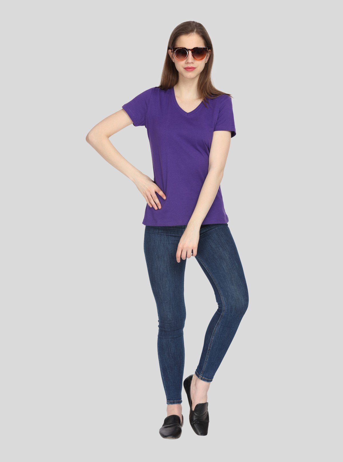 Women’s Solid Violet V - Neck T-Shirt – Casual Cotton Tee | Boer & Fitch - Boer and Fitch