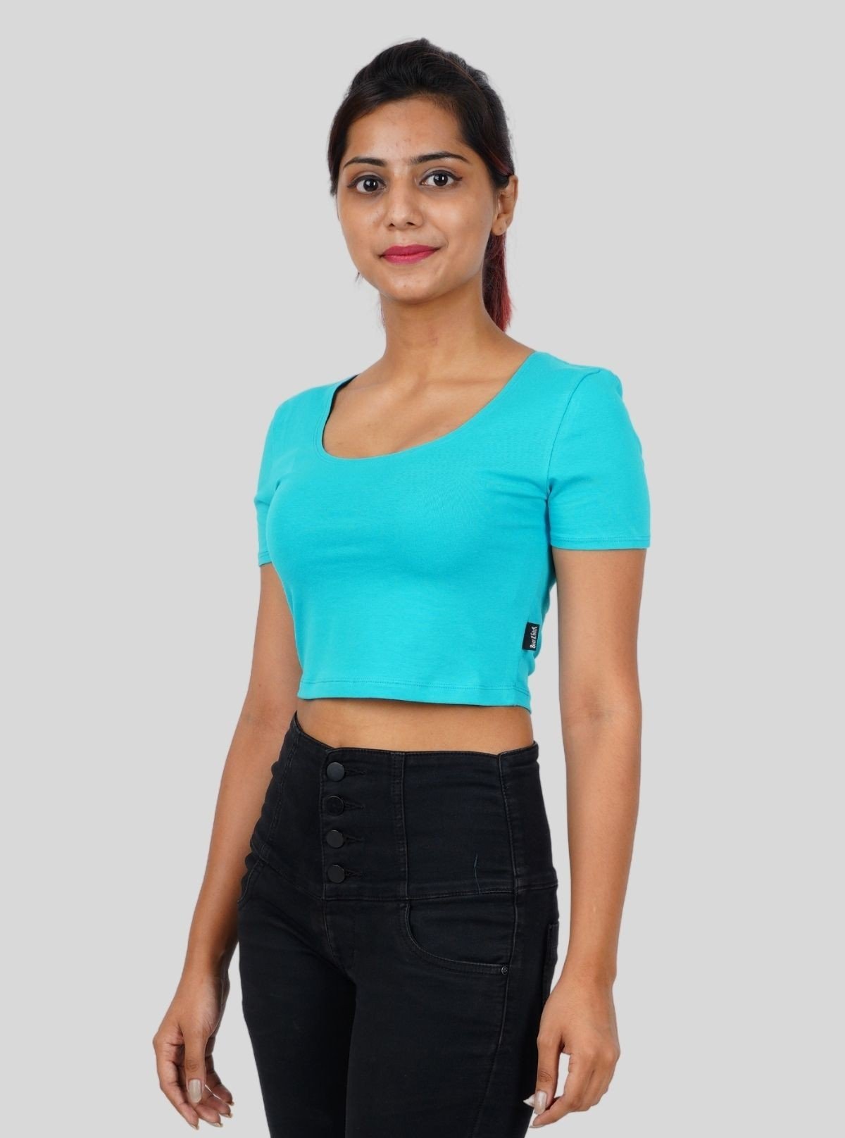 Women's Turquoise Cotton Jersey Crop Top – Soft, Stylish & Breathable - Boer and Fitch
