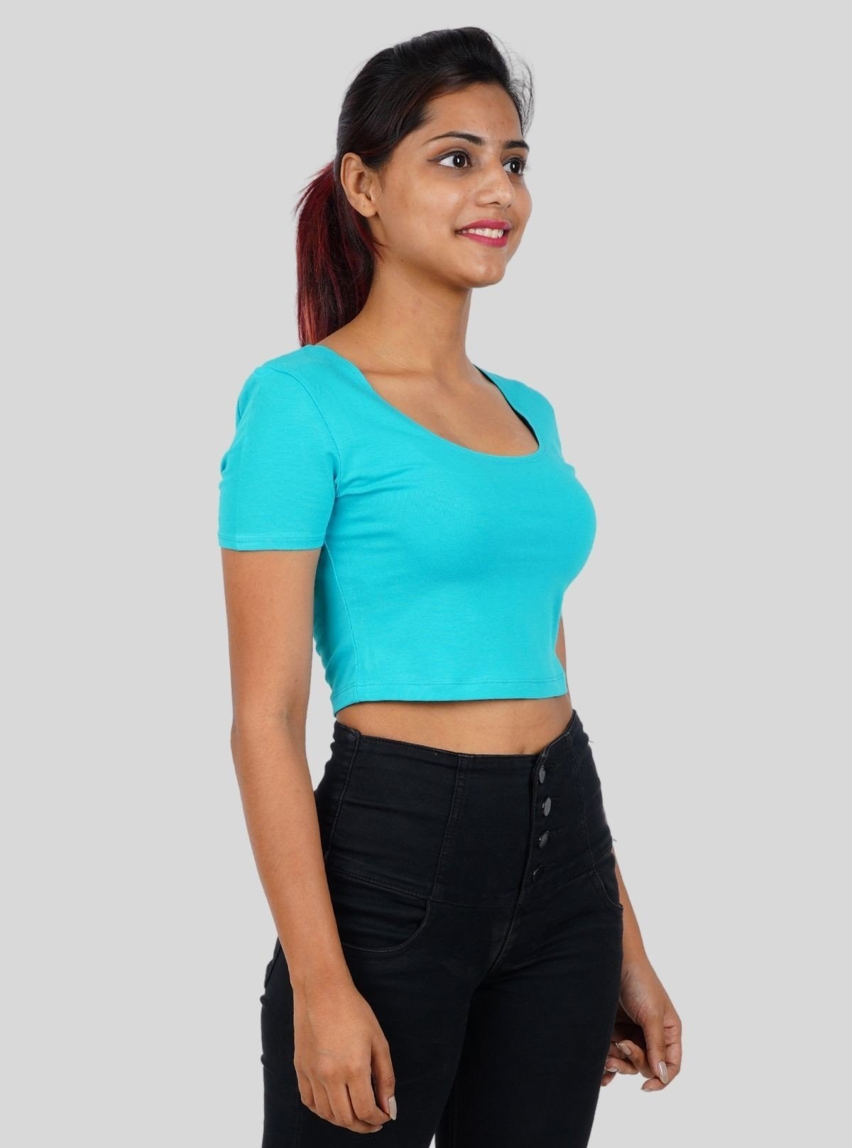 Women's Turquoise Cotton Jersey Crop Top – Soft, Stylish & Breathable - Boer and Fitch