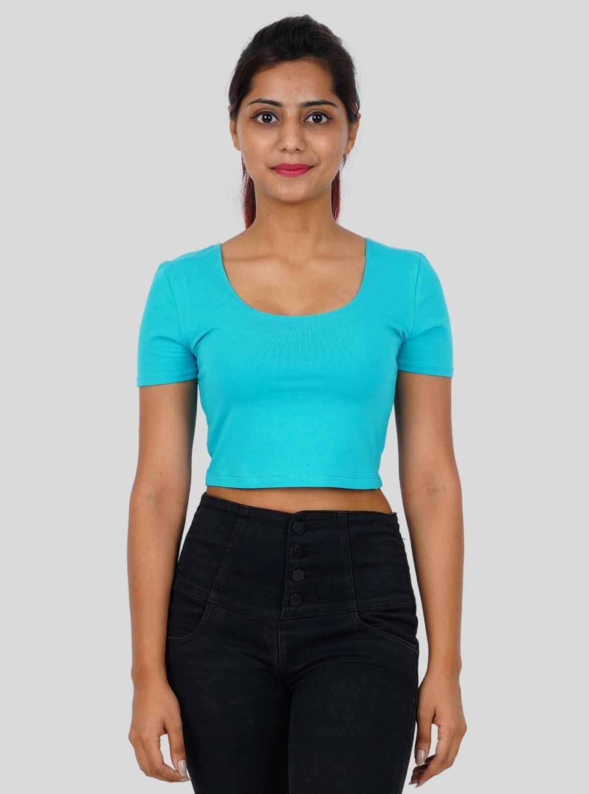 Women's Turquoise Cotton Jersey Crop Top – Soft, Stylish & Breathable - Boer and Fitch