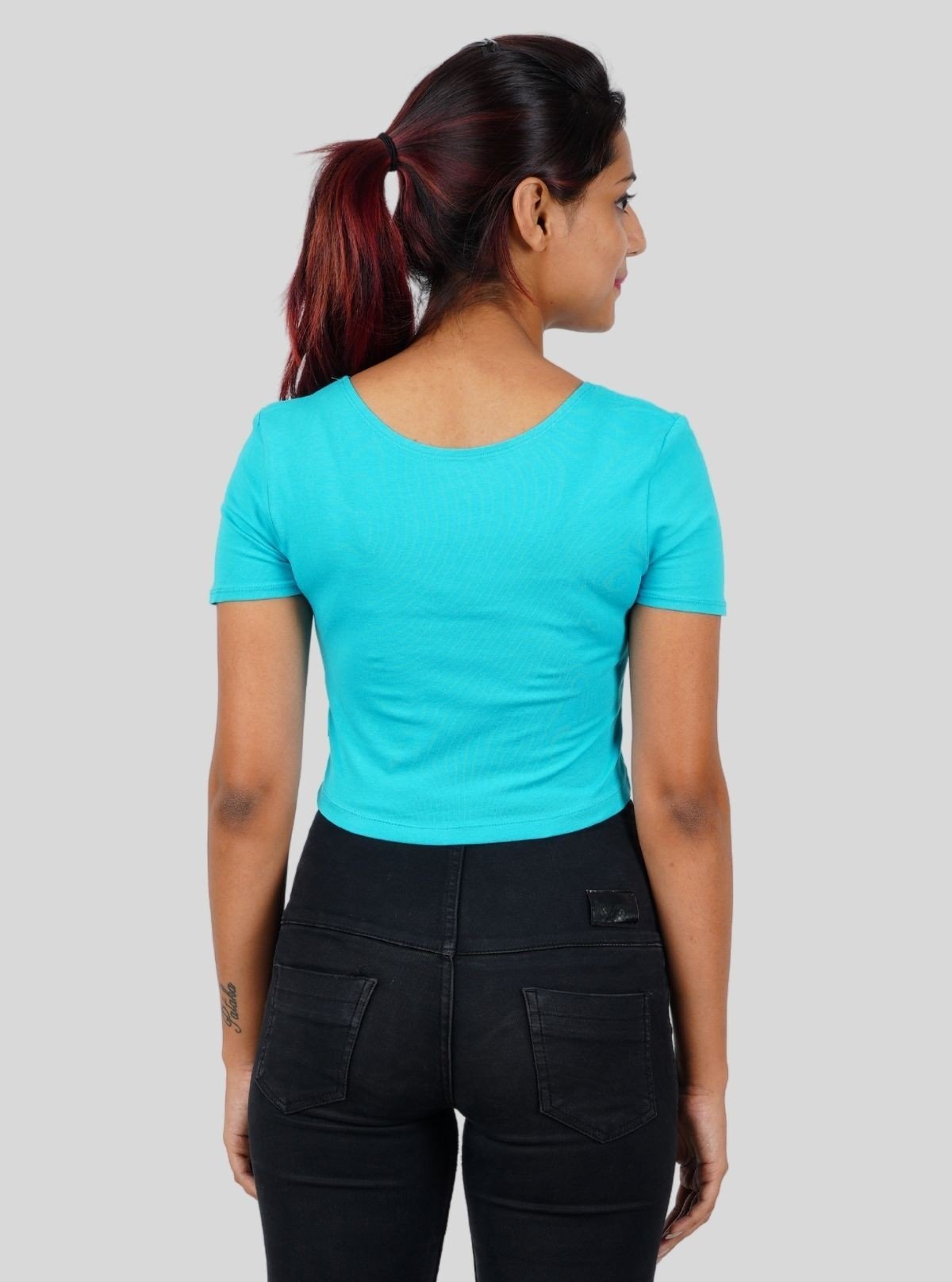 Women's Turquoise Cotton Jersey Crop Top – Soft, Stylish & Breathable - Boer and Fitch