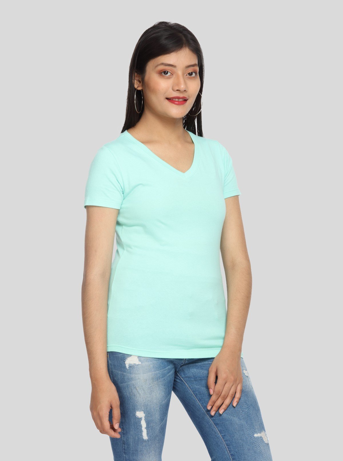 Women’s Turquoise Green V - Neck T-Shirt – Casual Cotton Tee | Boer & Fitch - Boer and Fitch