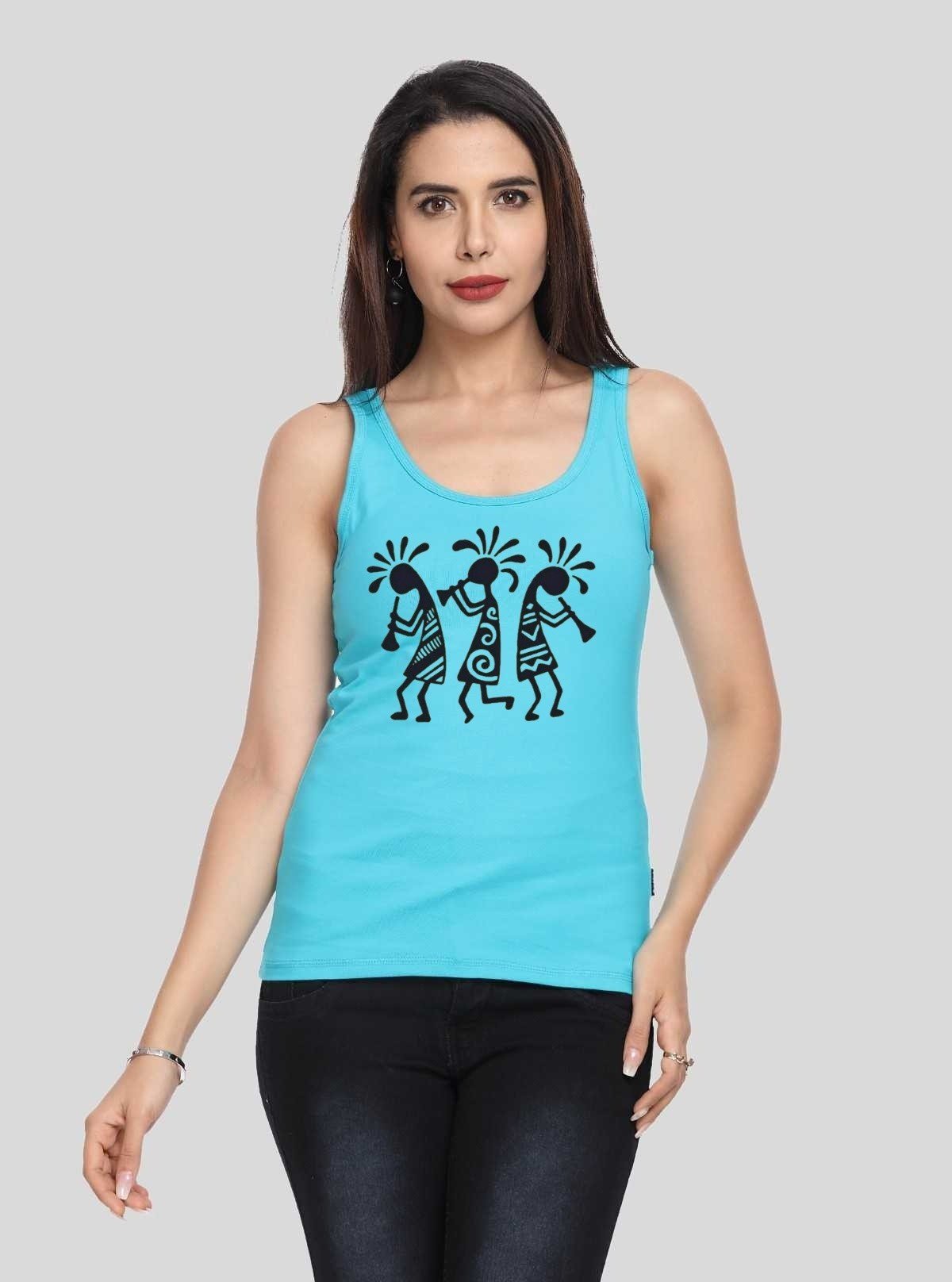 Women’s Turquoise Sleeveless Top with Musical Dude Print – Cotton Jersey by Boer and Fitch - Boer and Fitch