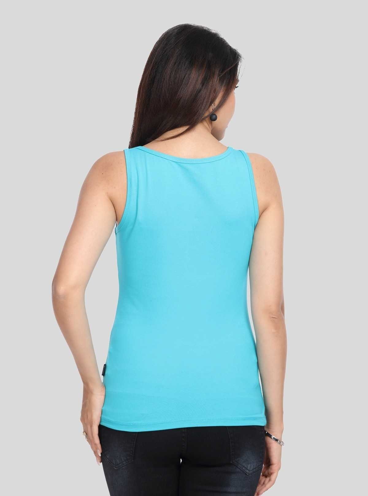 Women’s Turquoise Sleeveless Top with Musical Dude Print – Cotton Jersey by Boer and Fitch - Boer and Fitch