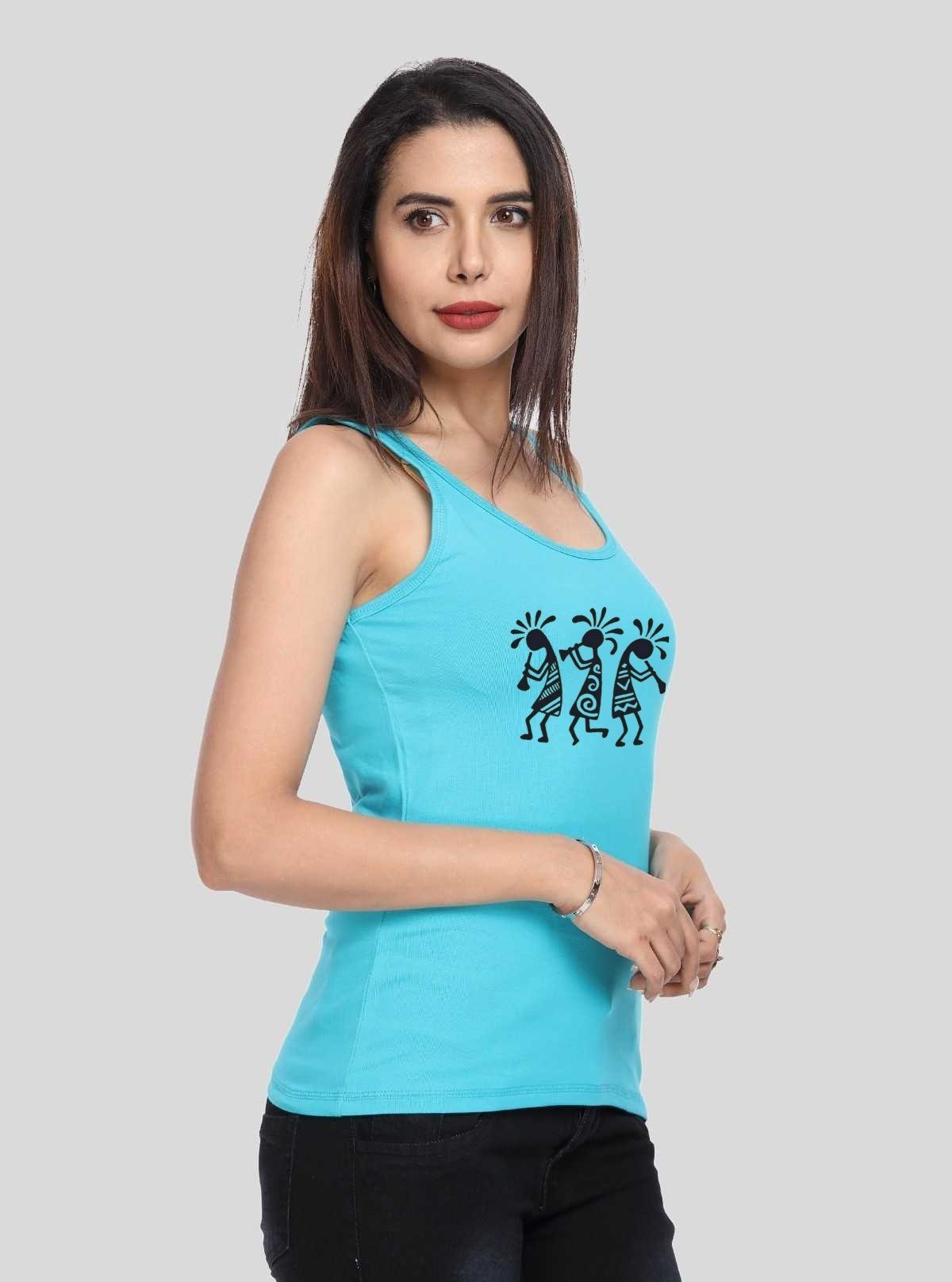 Women’s Turquoise Sleeveless Top with Musical Dude Print – Cotton Jersey by Boer and Fitch - Boer and Fitch