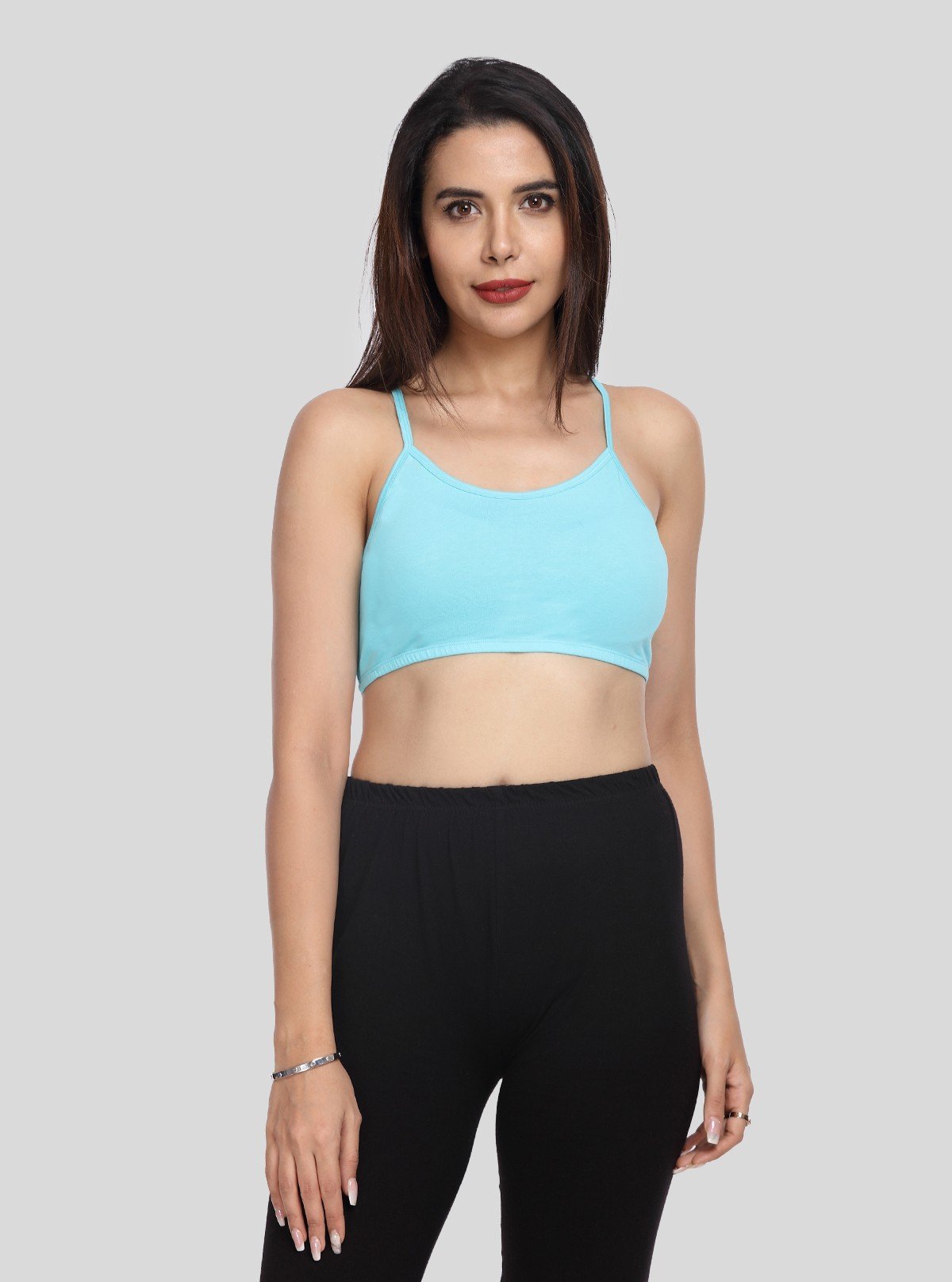 Women’s Turquoise Sports Bra with Straps – Stretch Cotton Jersey Comfort Fit - Boer and Fitch