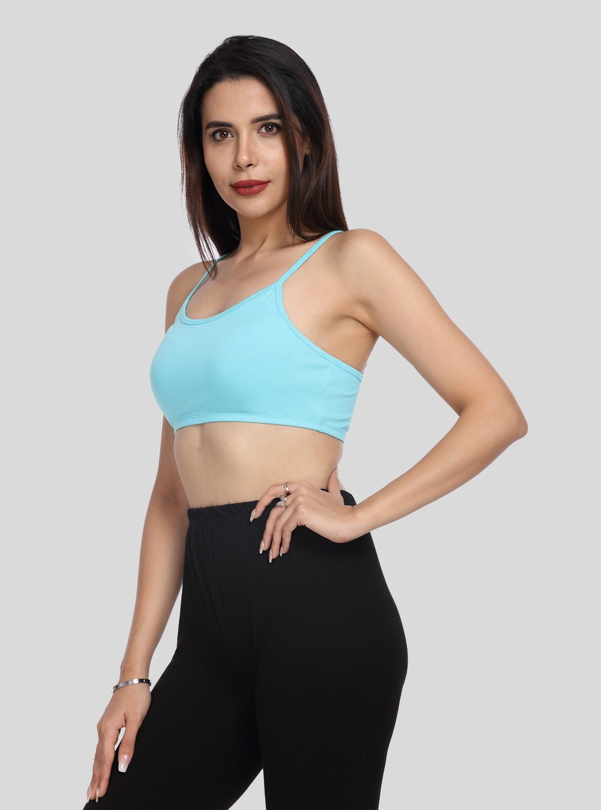 Women’s Turquoise Sports Bra with Straps – Stretch Cotton Jersey Comfort Fit - Boer and Fitch