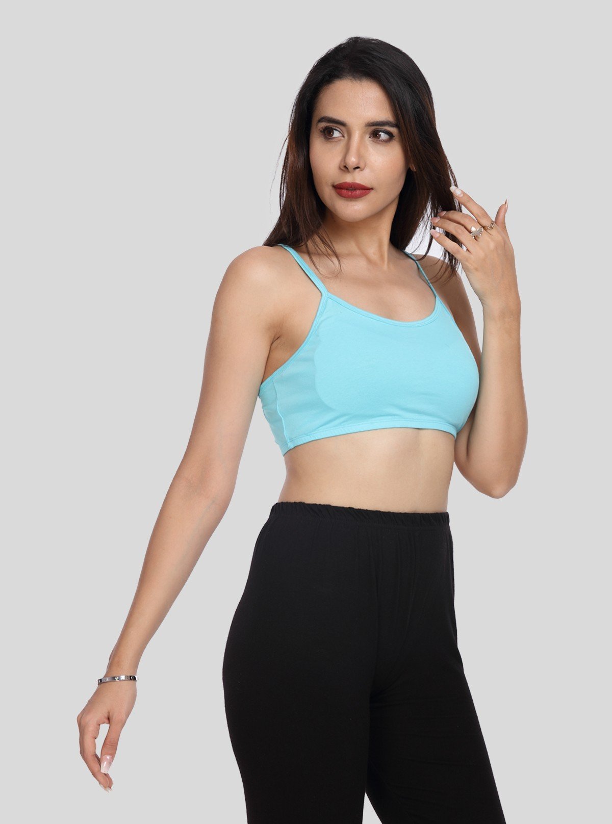 Women’s Turquoise Sports Bra with Straps – Stretch Cotton Jersey Comfort Fit - Boer and Fitch