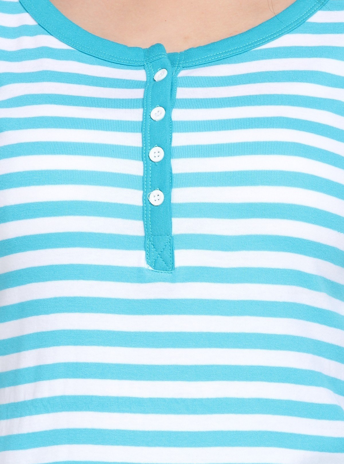 Women's Turquoise Striped Scoop Neck Top with Front Button | Boer & Fitch - Boer and Fitch