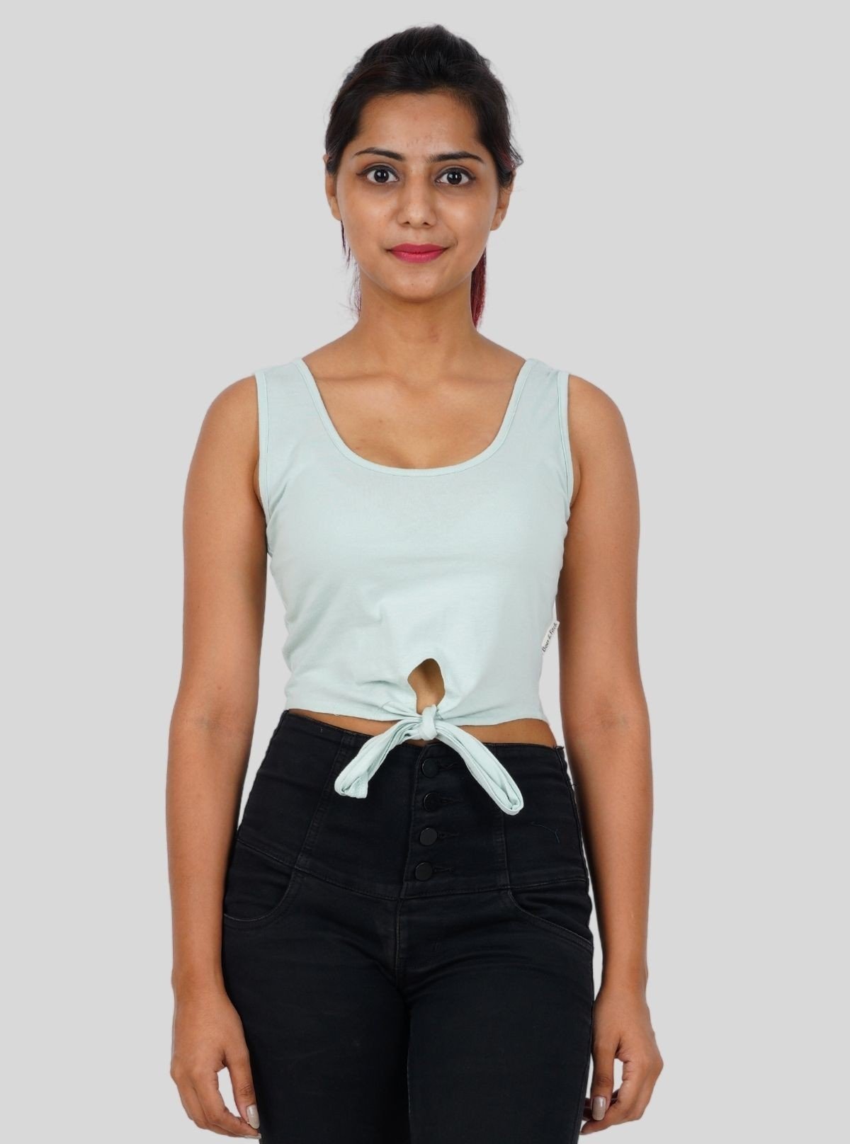 Women's Twisted Front Green Crop Top in Cotton Elastane – Stylish Fit - Boer and Fitch
