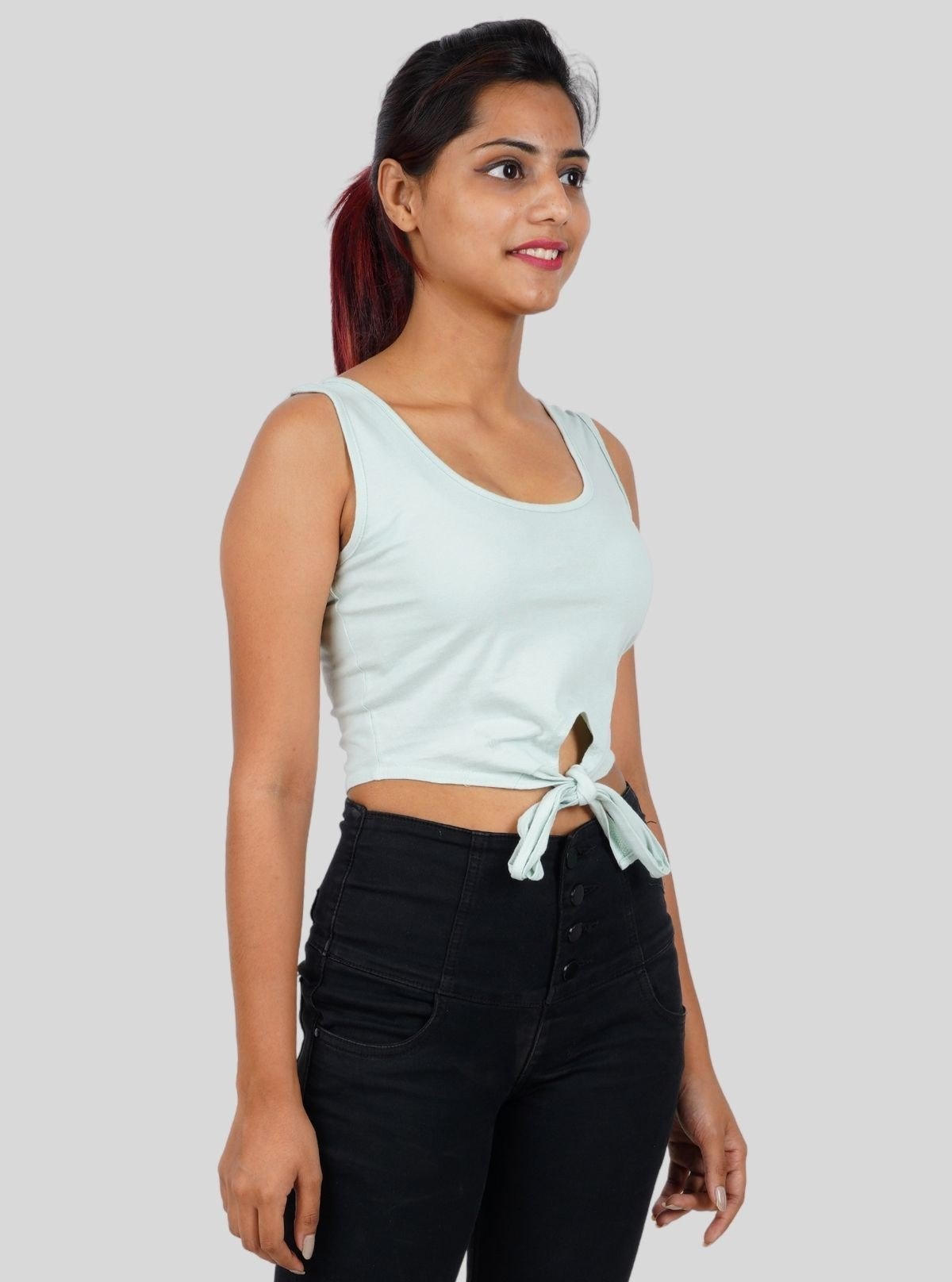 Women's Twisted Front Green Crop Top in Cotton Elastane – Stylish Fit - Boer and Fitch
