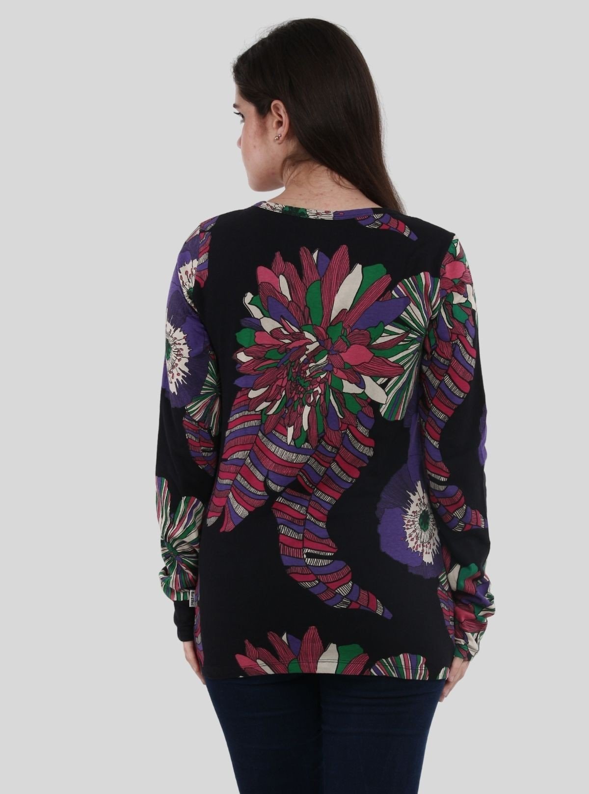 Women's Vintage Groove Floral Print Long Sleeve Cotton Jersey Top - Boer and Fitch