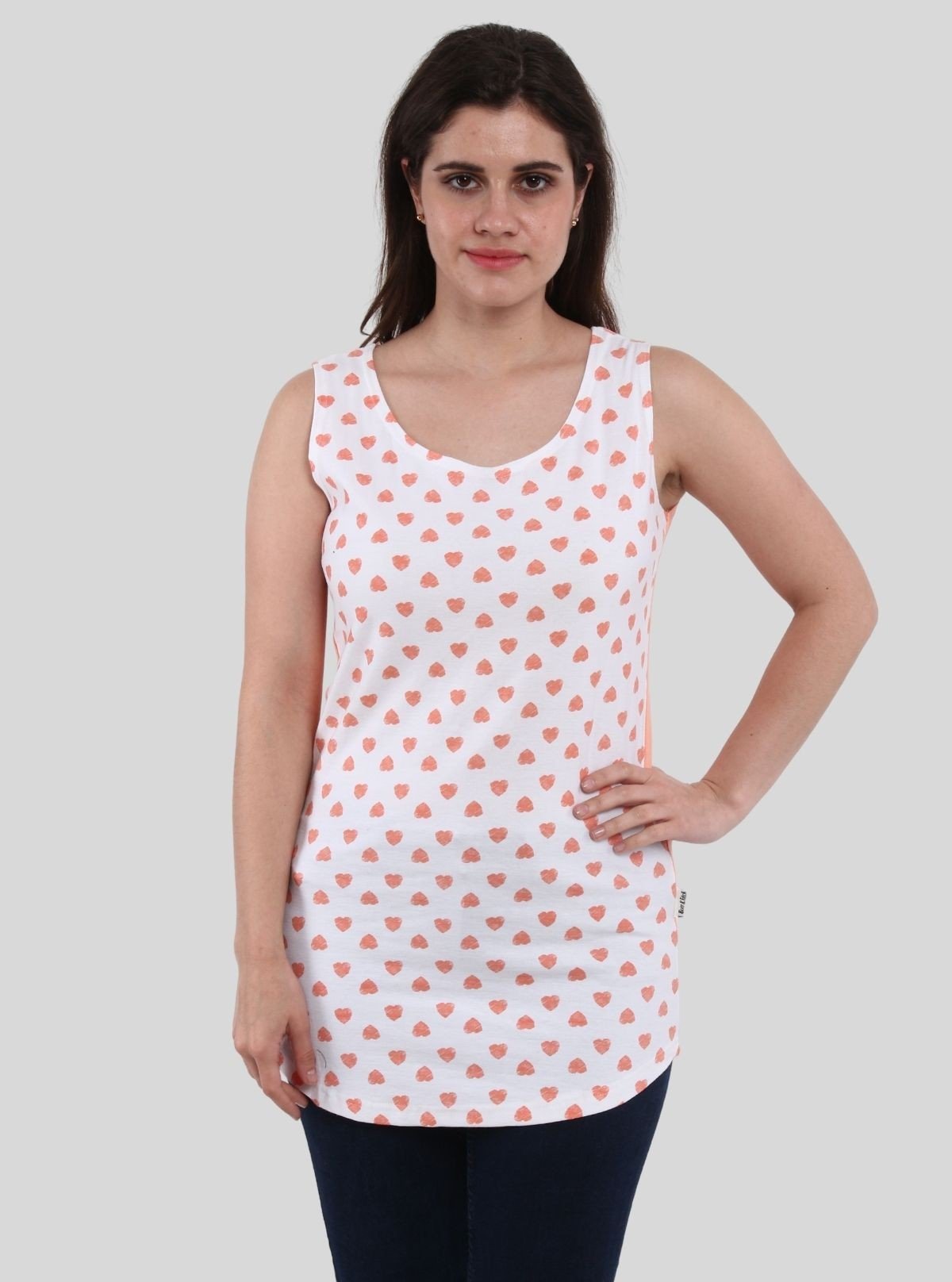 Women's White All - Over Heart Print Sleeveless Cotton Jersey Top by Boer & Fitch - Boer and Fitch