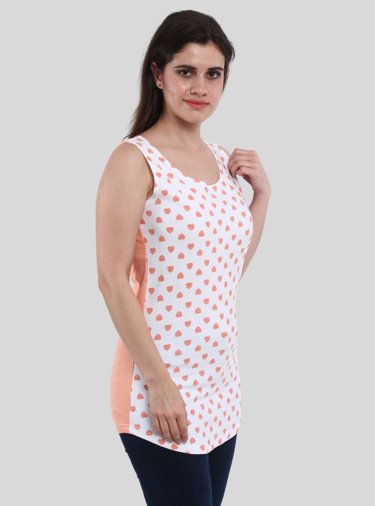 Women's White All - Over Heart Print Sleeveless Cotton Jersey Top by Boer & Fitch - Boer and Fitch