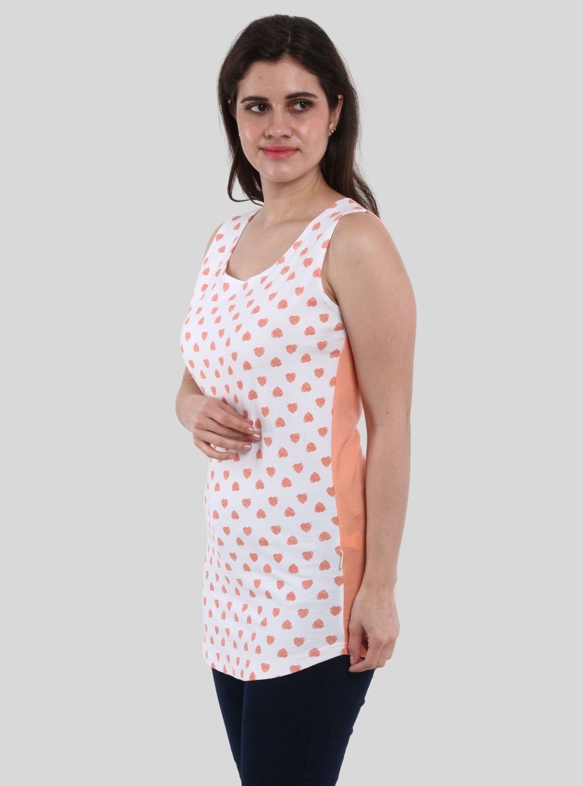 Women's White All - Over Heart Print Sleeveless Cotton Jersey Top by Boer & Fitch - Boer and Fitch