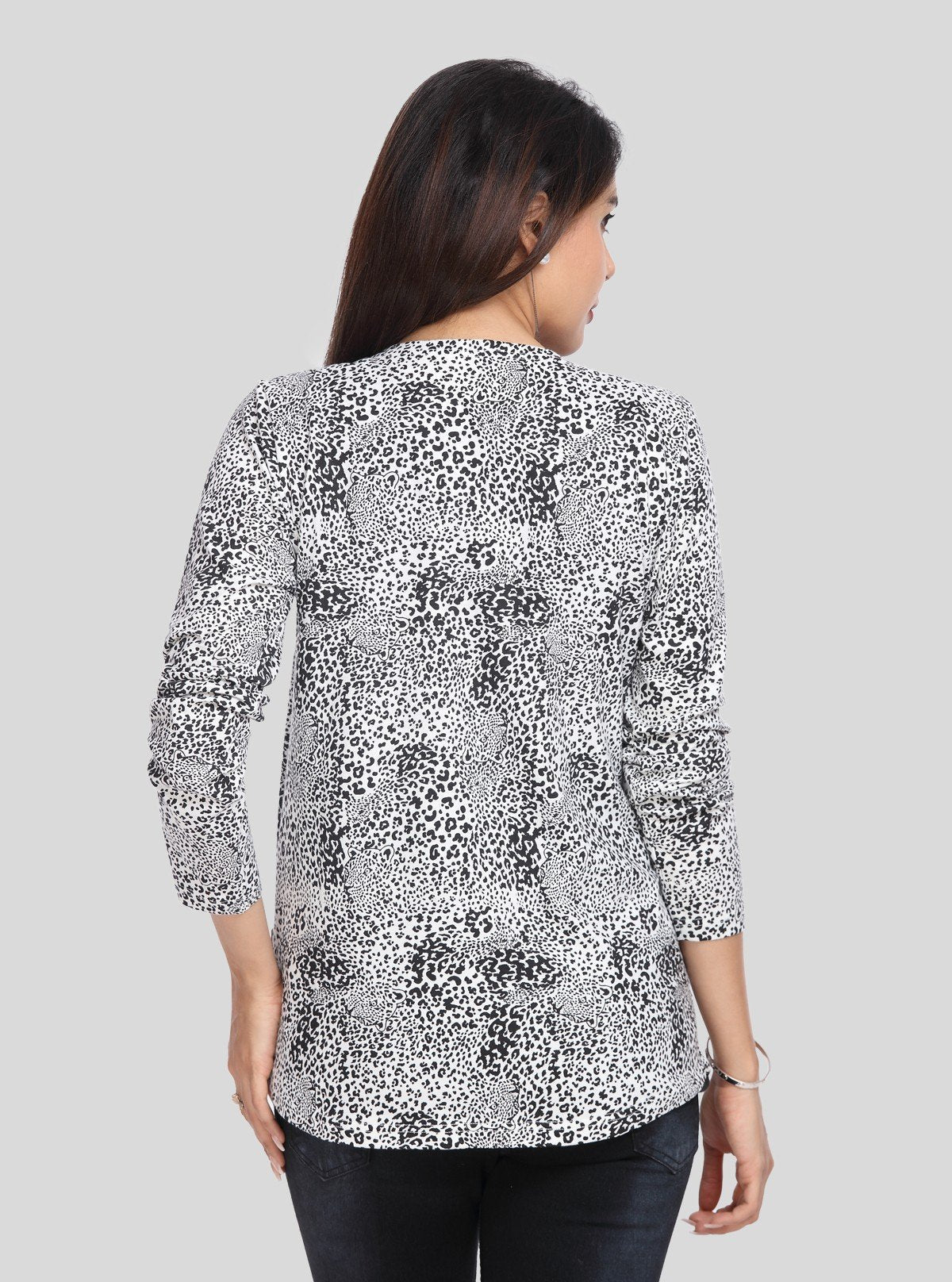 Women's White All Over Printed Cotton Shrug with Solid Black Inner - Boer and Fitch