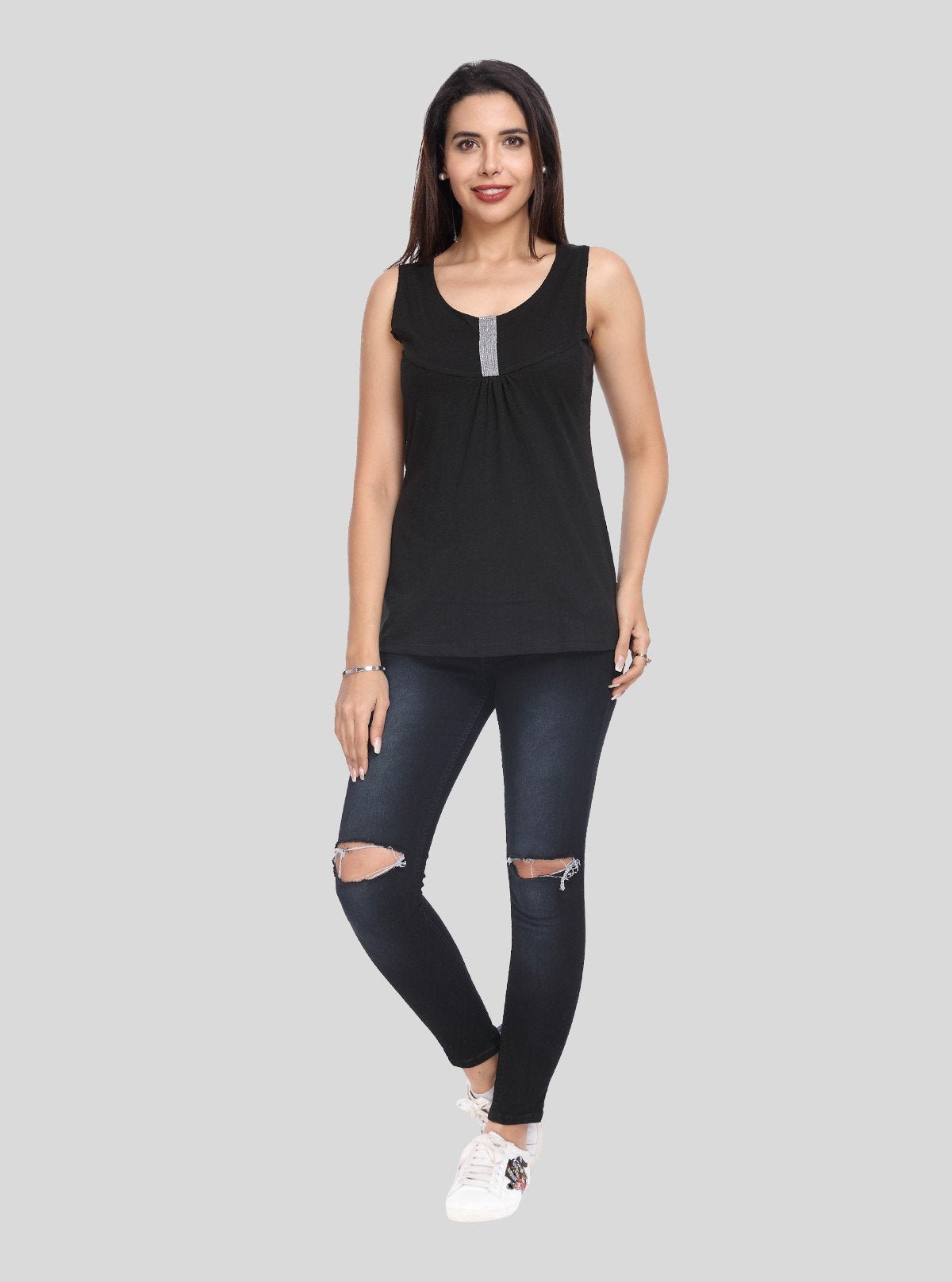 Women's White All Over Printed Cotton Shrug with Solid Black Inner - Boer and Fitch