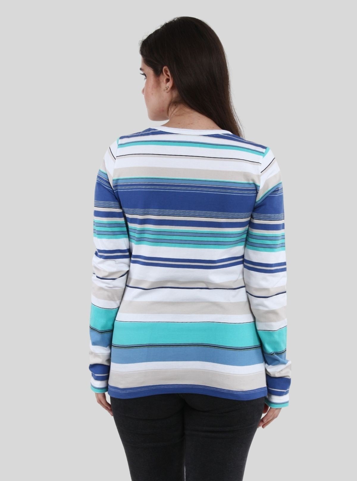 Women's White and Blue Striped Cotton Jersey Long Sleeve Top - Boer and Fitch