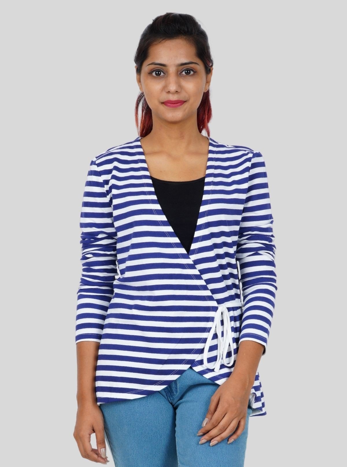 Women's White and Blue Striped Wrap Top – Elegant & Flattering Fit by Boer & Fitch - Boer and Fitch