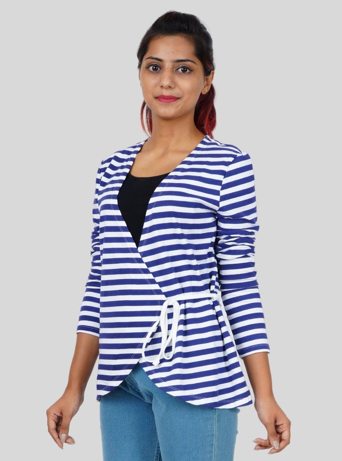 Women's White and Blue Striped Wrap Top – Elegant & Flattering Fit by Boer & Fitch - Boer and Fitch