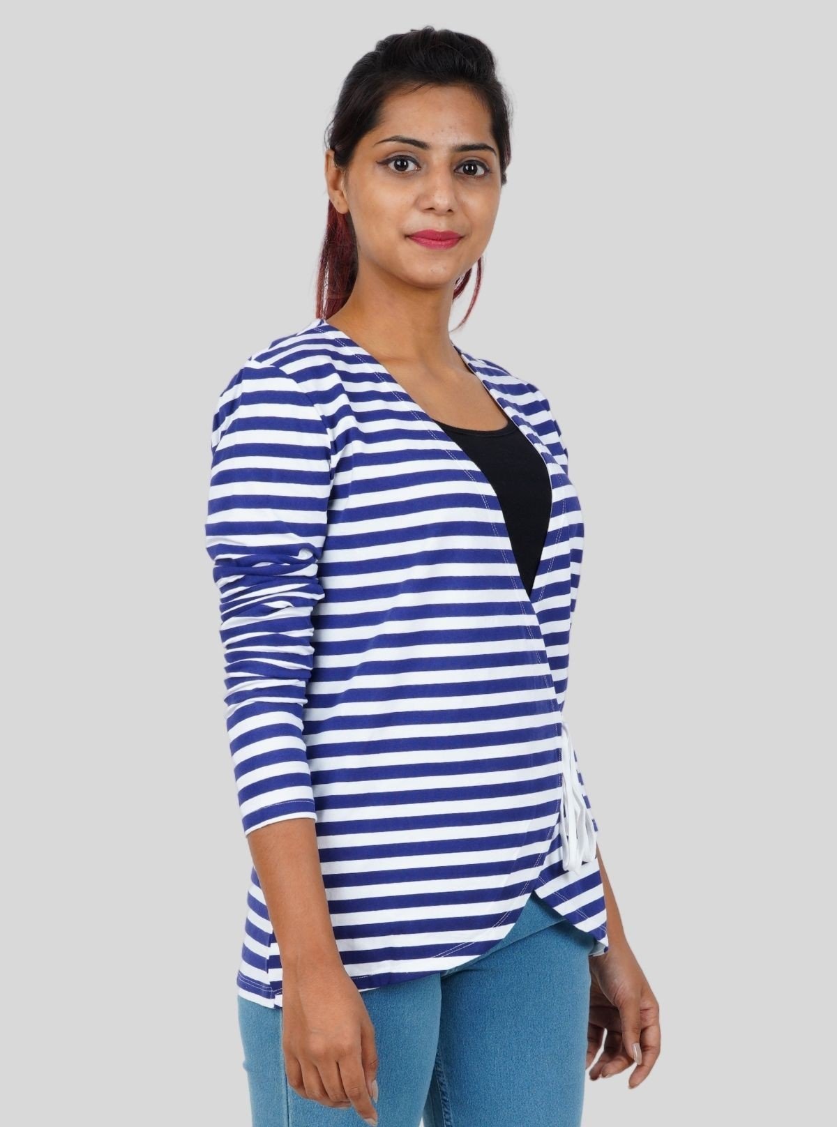 Women's White and Blue Striped Wrap Top – Elegant & Flattering Fit by Boer & Fitch - Boer and Fitch