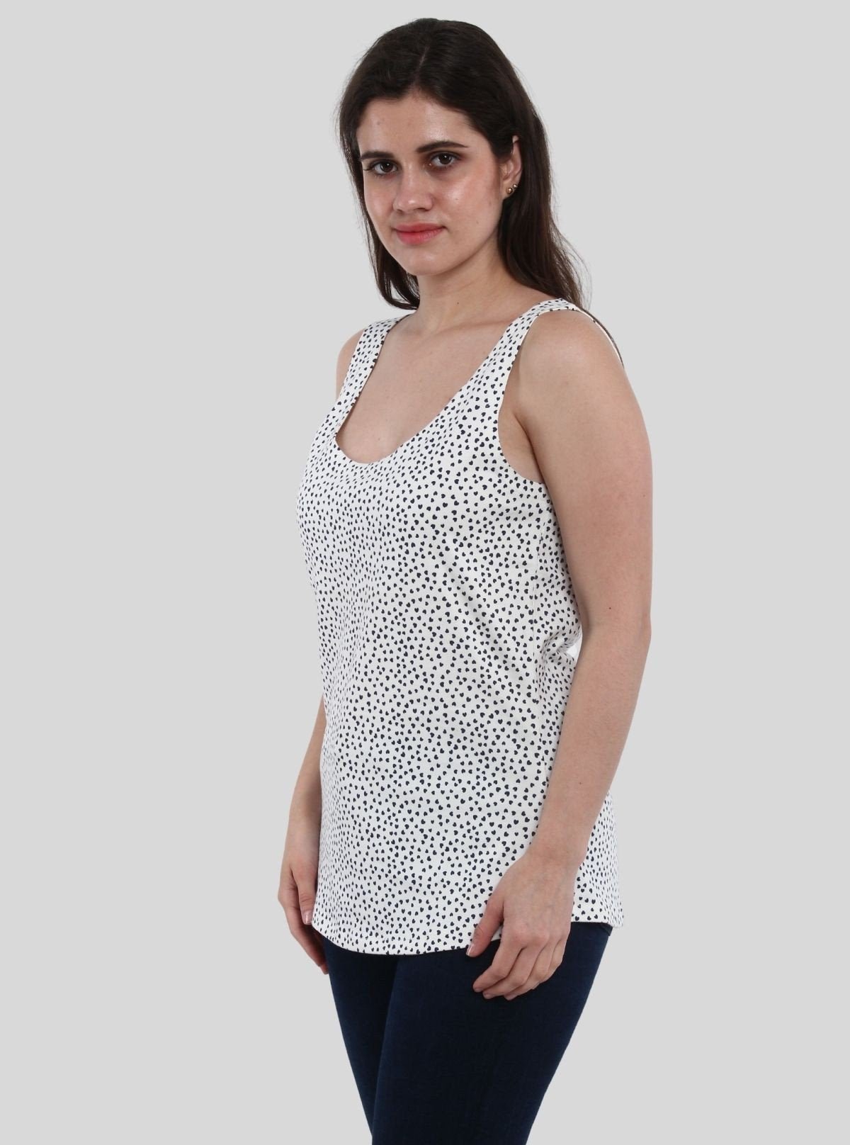 Women’s White Artistic Printed Sleeveless Top – Stylish Cotton Jersey by Boer and Fitch - Boer and Fitch