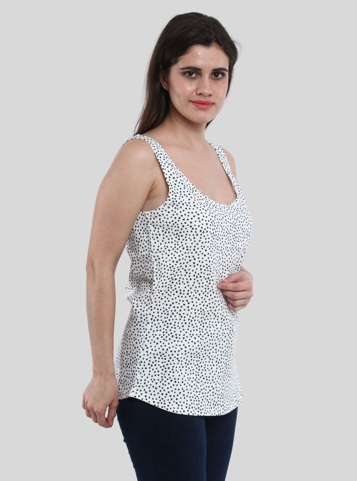 Women’s White Artistic Printed Sleeveless Top – Stylish Cotton Jersey by Boer and Fitch - Boer and Fitch