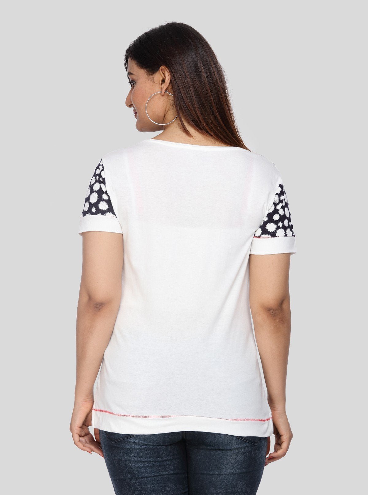 Women's White Broad Polka Dot Cut and Sew Cotton Jersey Top by Boer & Fitch - Boer and Fitch