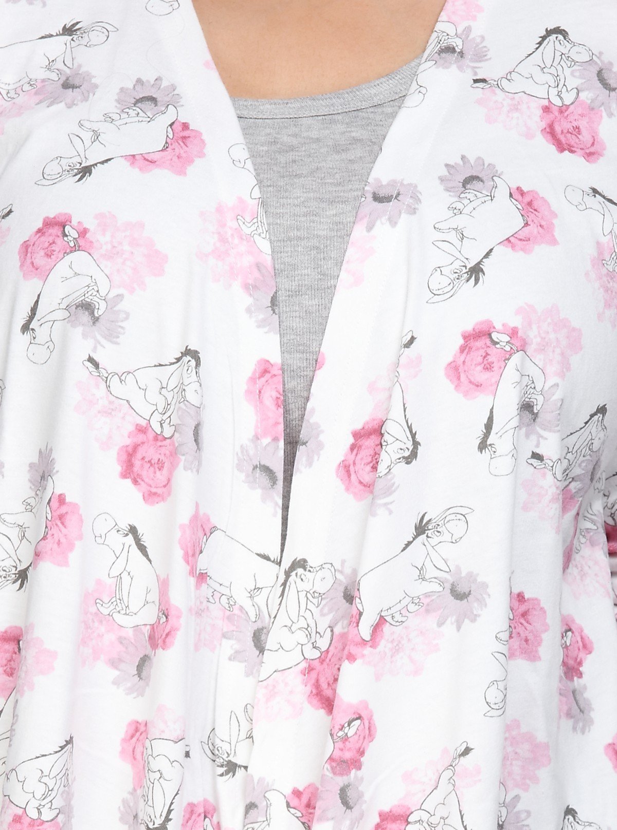 Women's White Cotton Shrug with All Over Pink Floral Print - Boer and Fitch