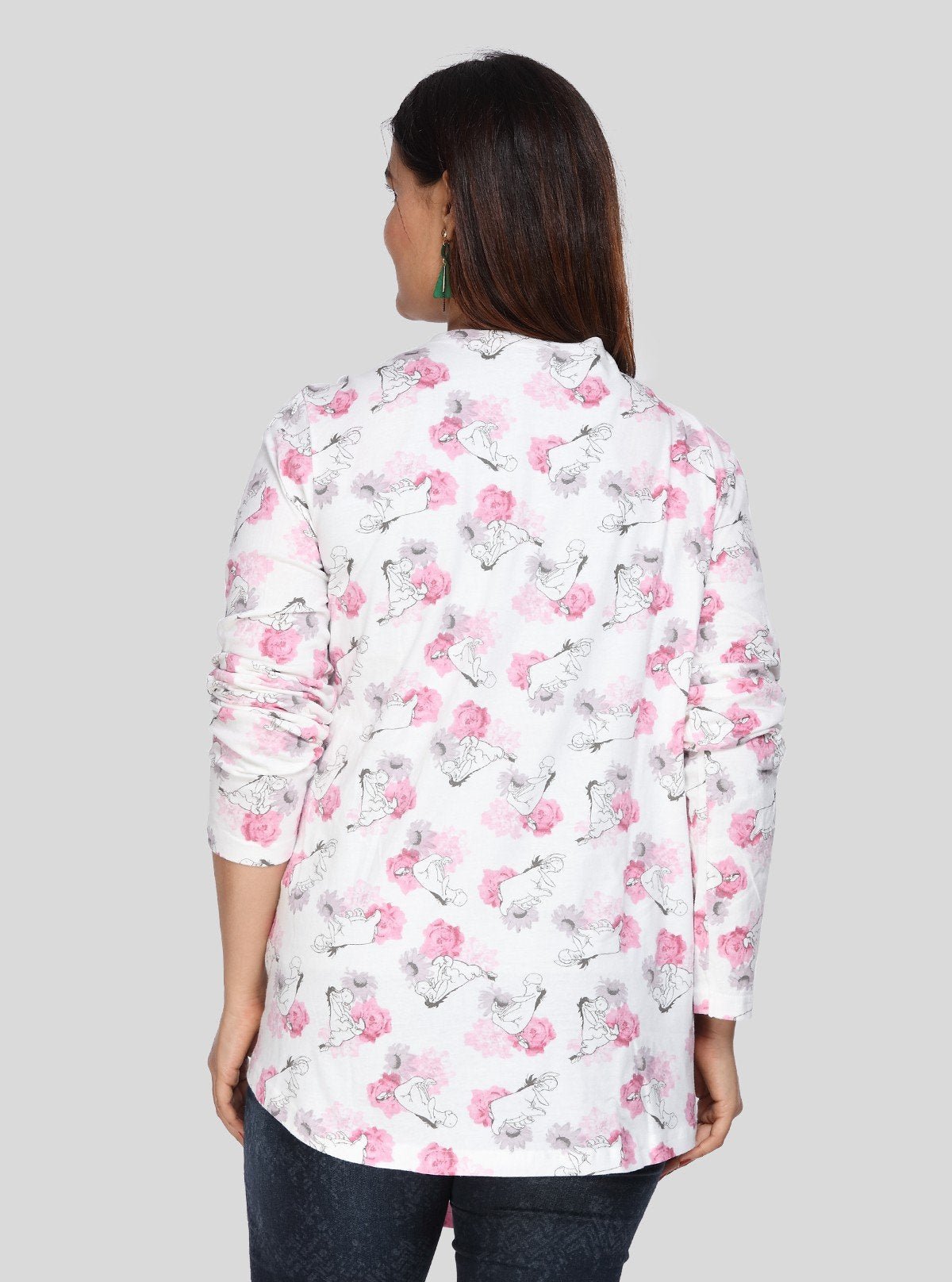 Women's White Cotton Shrug with All Over Pink Floral Print - Boer and Fitch