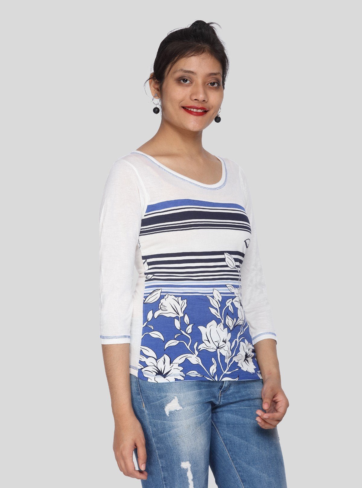 Women's White Creepers Print Long Sleeve Cotton Jersey Top | Boer & Fitch - Boer and Fitch