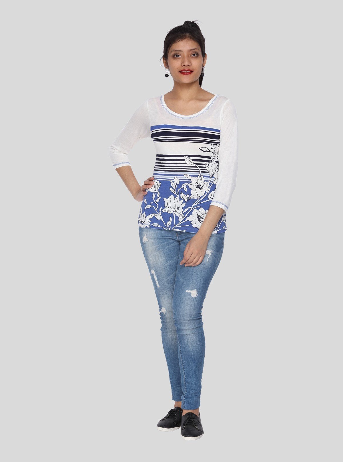 Women's White Creepers Print Long Sleeve Cotton Jersey Top | Boer & Fitch - Boer and Fitch
