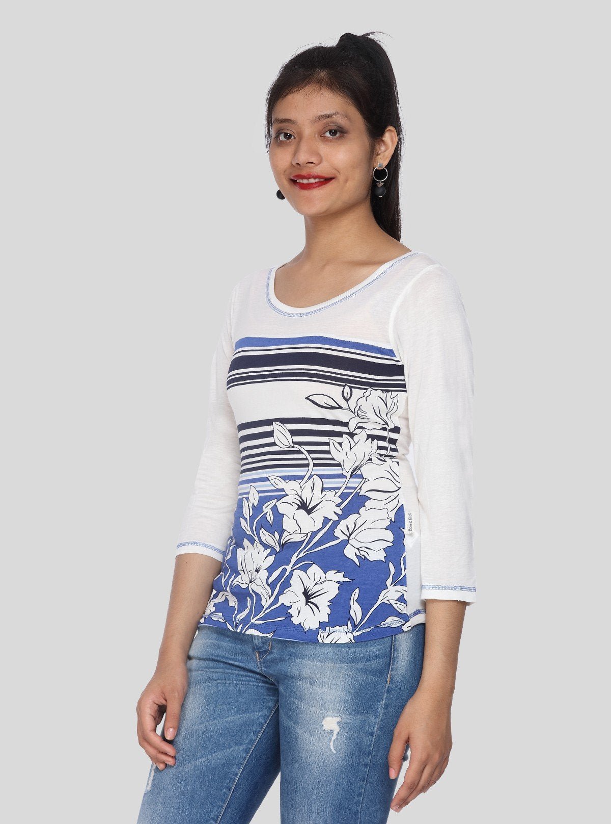 Women's White Creepers Print Long Sleeve Cotton Jersey Top | Boer & Fitch - Boer and Fitch