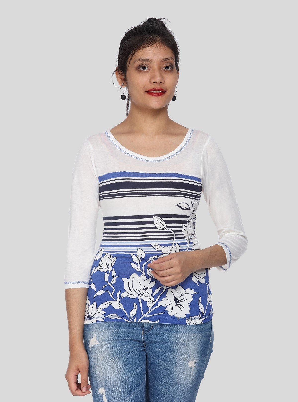 Women's White Creepers Print Long Sleeve Cotton Jersey Top | Boer & Fitch - Boer and Fitch