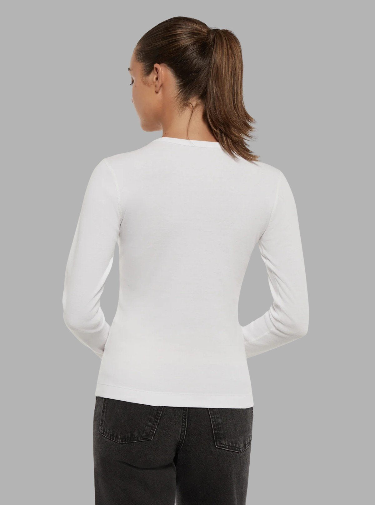 Women's White Crew Neck Holiday Print Long Sleeve Cotton Jersey T-Shirt by Boer and Fitch - Boer and Fitch