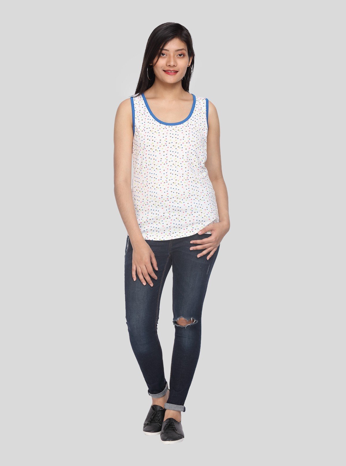 Women’s White Dotted Sleeveless Cotton Top – Boer and Fitch - Boer and Fitch