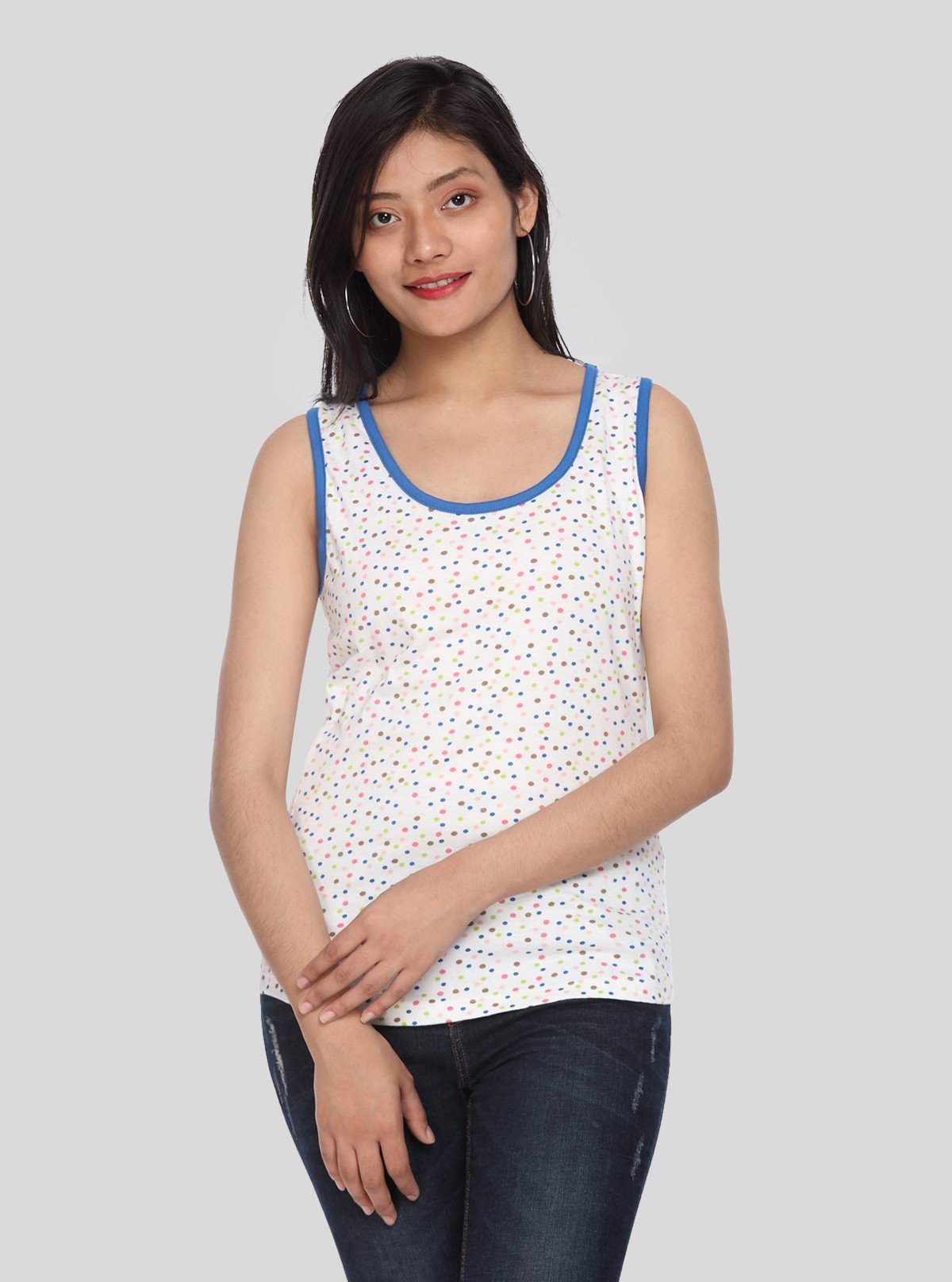 Women’s White Dotted Sleeveless Cotton Top – Boer and Fitch - Boer and Fitch