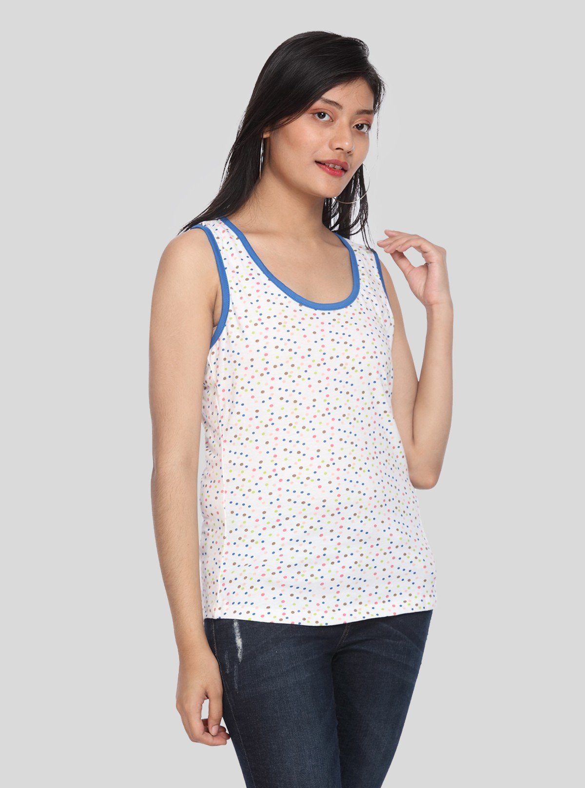 Women’s White Dotted Sleeveless Cotton Top – Boer and Fitch - Boer and Fitch