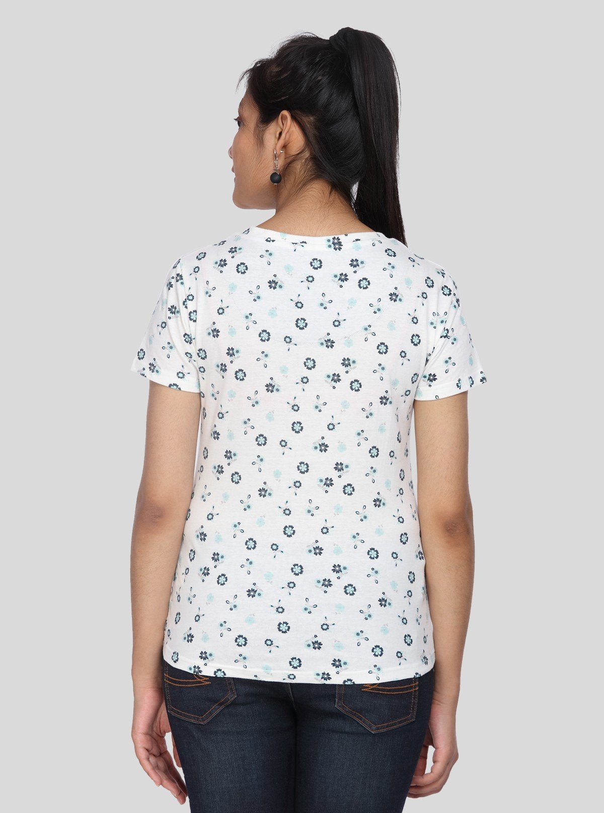 Women’s White Floral V - Neck Cotton Jersey Top – Boer and Fitch - Boer and Fitch