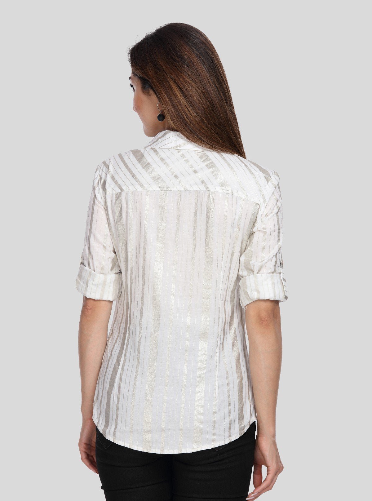 Women’s White & Gold Vertical Stripe Long Sleeve Shirt – Boer and Fitch - Boer and Fitch