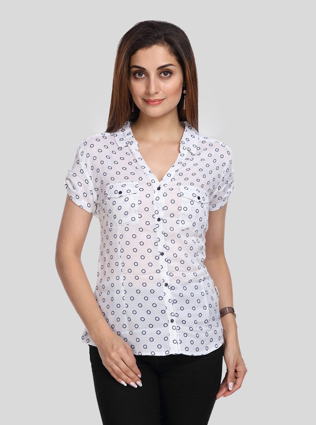 Women’s White Graphic Print Short Sleeve Shirt – Bold & Breezy Style - Boer and Fitch