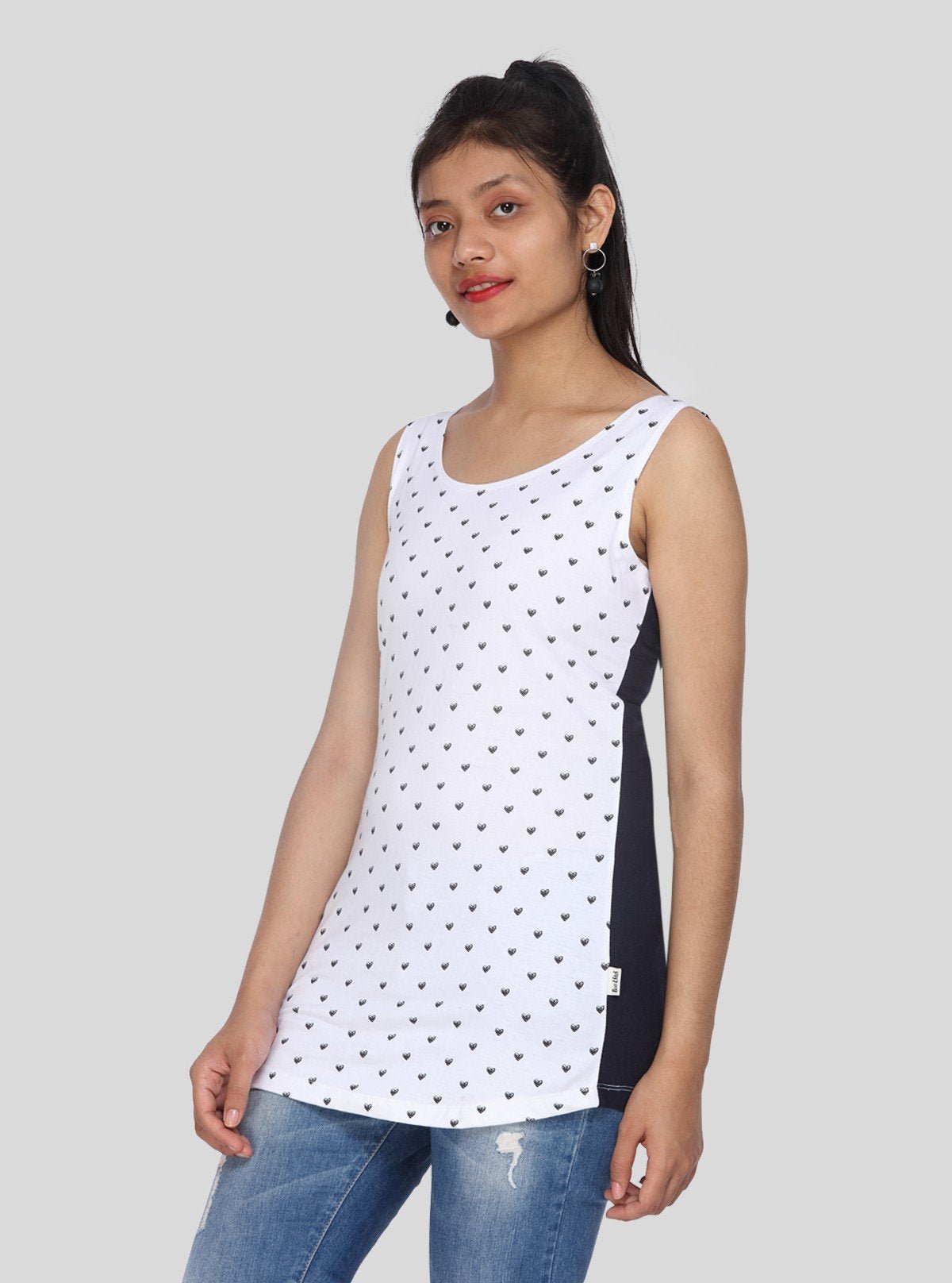 Women’s White Heart Printed Sleeveless Top – Boer and Fitch - Boer and Fitch
