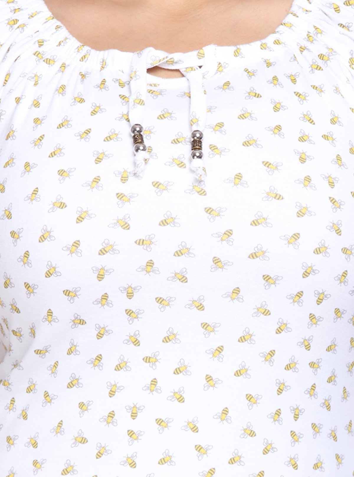 Women’s White Honey Bee Pleated Top – Stylish Casual Wear | Boer & Fitch - Boer and Fitch