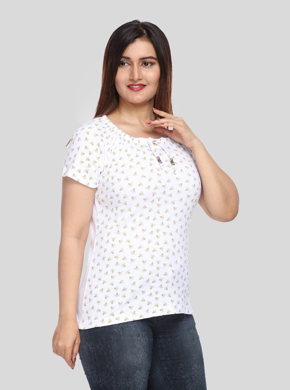 Women’s White Honey Bee Pleated Top – Stylish Casual Wear | Boer & Fitch - Boer and Fitch