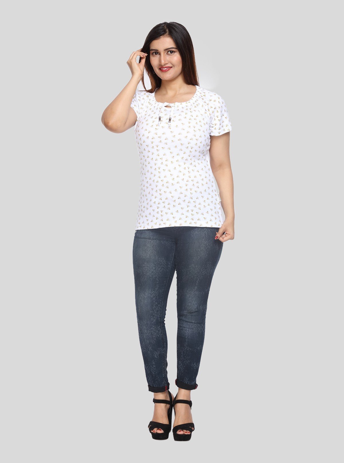 Women’s White Honey Bee Pleated Top – Stylish Casual Wear | Boer & Fitch - Boer and Fitch