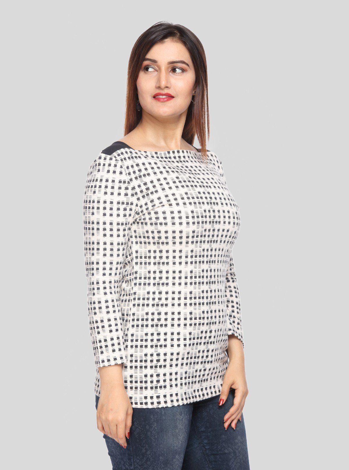 Women’s White Melange Symmetrical Square Dotted Top – Boer and Fitch - Boer and Fitch